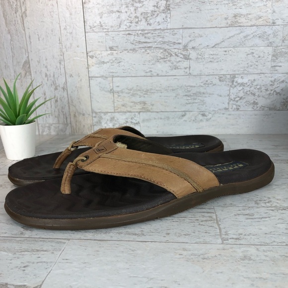 Sperry Brown Leather Flip Flop Thong Sandals MENS size 13 M...